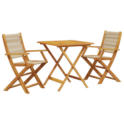 Set da Bistrot 3pz Beige in Polipropilene e Legno Massello