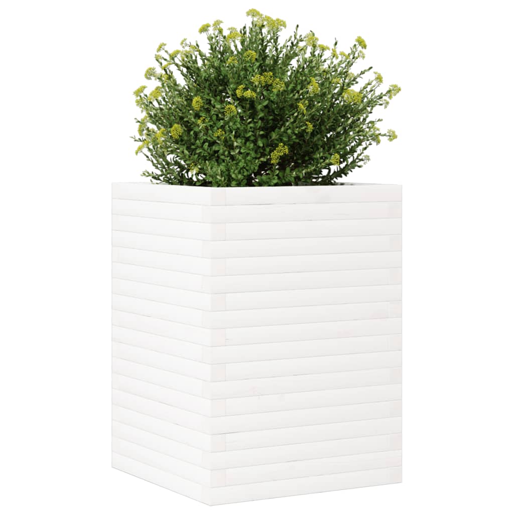 Fioriera da Giardino Bianca 50x50x68,5cm Legno Massello di Pino