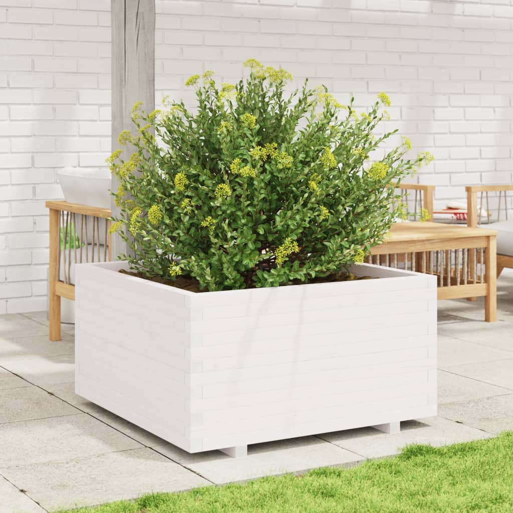 Fioriera da Giardino Bianca 90x90x49,5cm Legno Massello di Pino