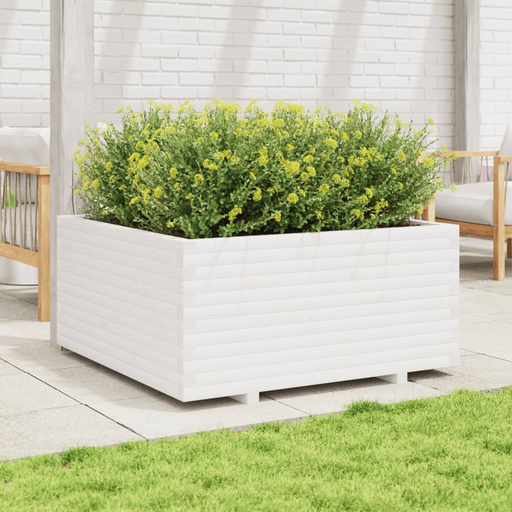 Fioriera da Giardino Bianca 100x100x49,5 Legno Massello di Pino