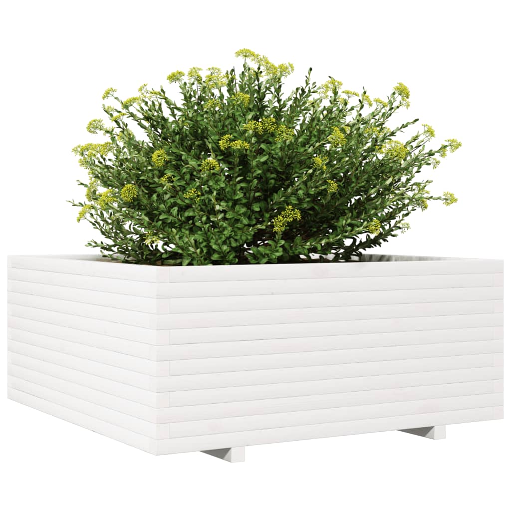 Fioriera da Giardino Bianca 110x110x49,5 cm Legno Massello Pino