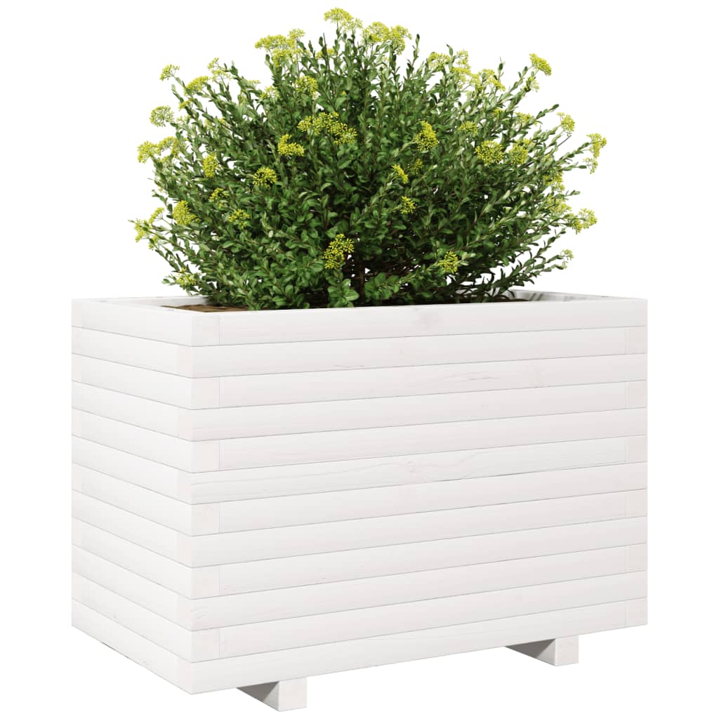 Fioriera da Giardino Bianca 70x40x49,5cm Legno Massello di Pino
