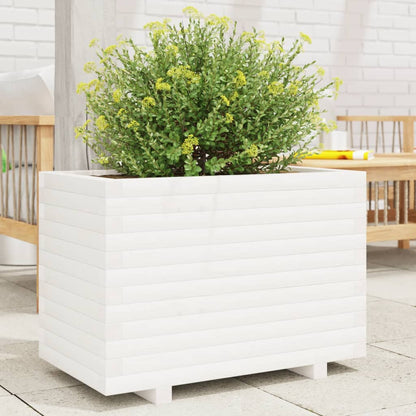 Fioriera da Giardino Bianca 70x40x49,5cm Legno Massello di Pino