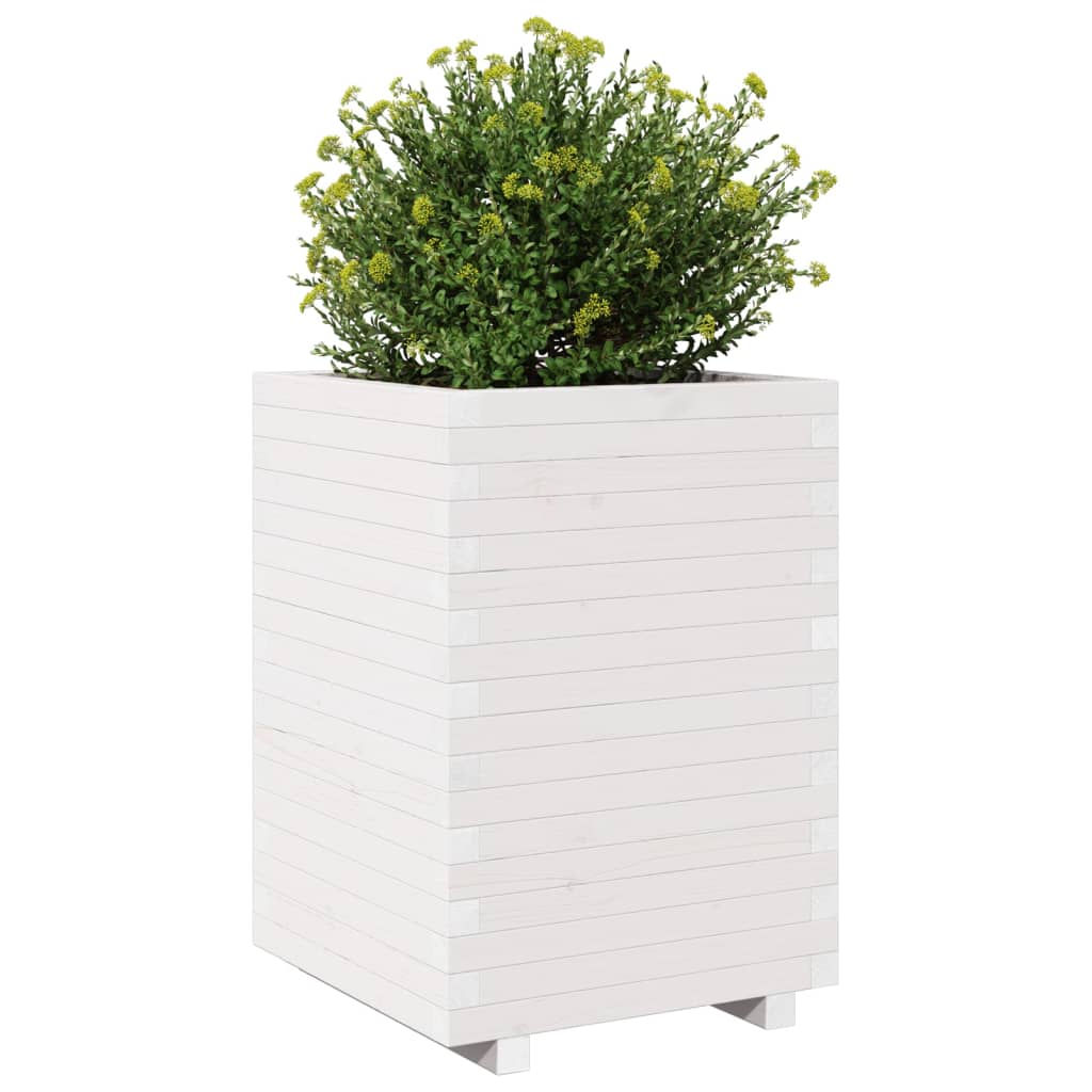 Fioriera da Giardino Bianca 50x50x72,5cm Legno Massello di Pino