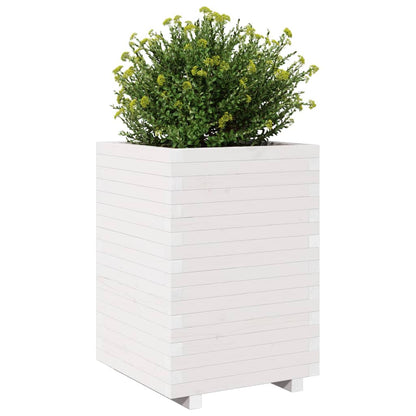 Fioriera da Giardino Bianca 50x50x72,5cm Legno Massello di Pino