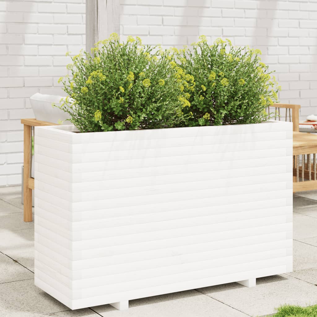 Fioriera da Giardino Bianca 110x40x72,5 cm Legno Massello Pino