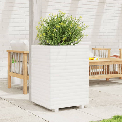 Fioriera da Giardino Bianca 50x50x72 cm Legno Massello di Pino