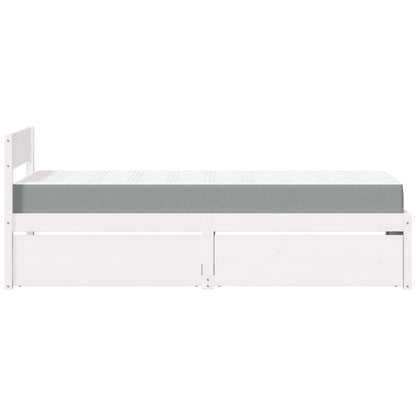 Letto Cassetti e Materasso Bianco 90x200 cm Legno Massello Pino
