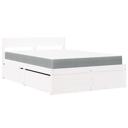 Letto Cassetti e Materasso Bianco 140x190cm Legno Massello Pino