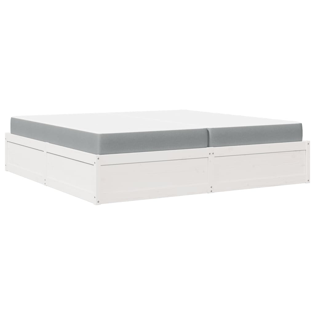 Letto con Materasso Bianco 200x200 cm in Legno Massello di Pino