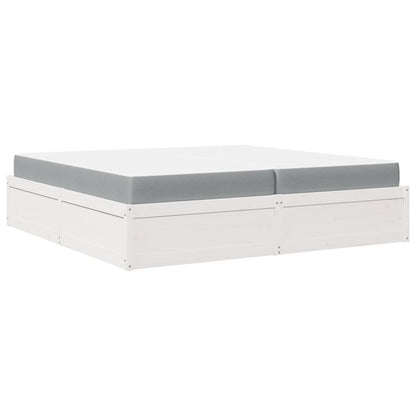 Letto con Materasso Bianco 200x200 cm in Legno Massello di Pino