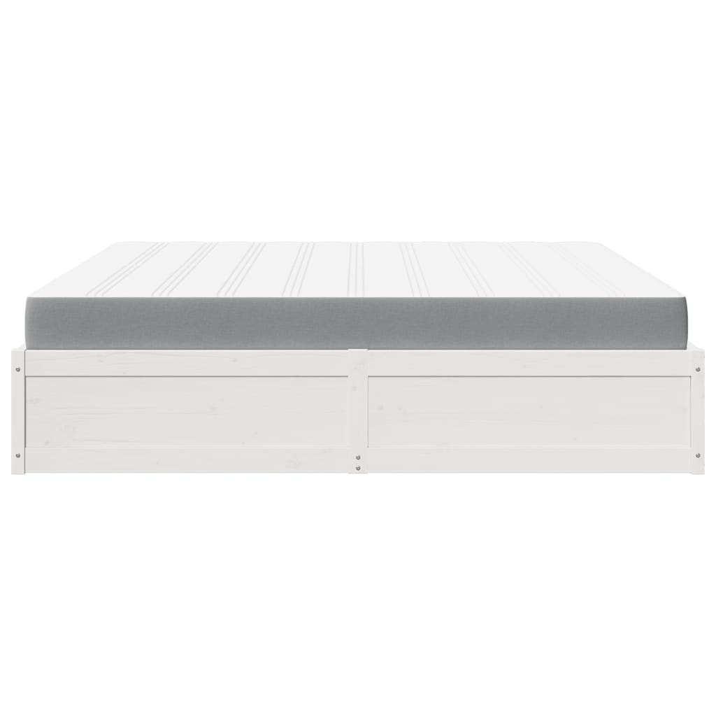 Letto con Materasso Bianco 200x200 cm in Legno Massello di Pino