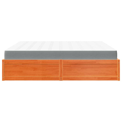 Letto con Materasso Marrone Cera 200x200cm Legno Massello Pino