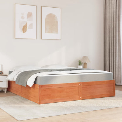 Letto con Materasso Marrone Cera 180x200cm Legno Massello Pino