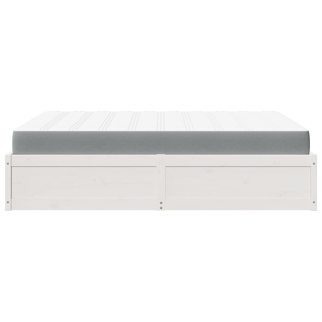 Letto con Materasso Bianco 160x200 cm in Legno Massello di Pino