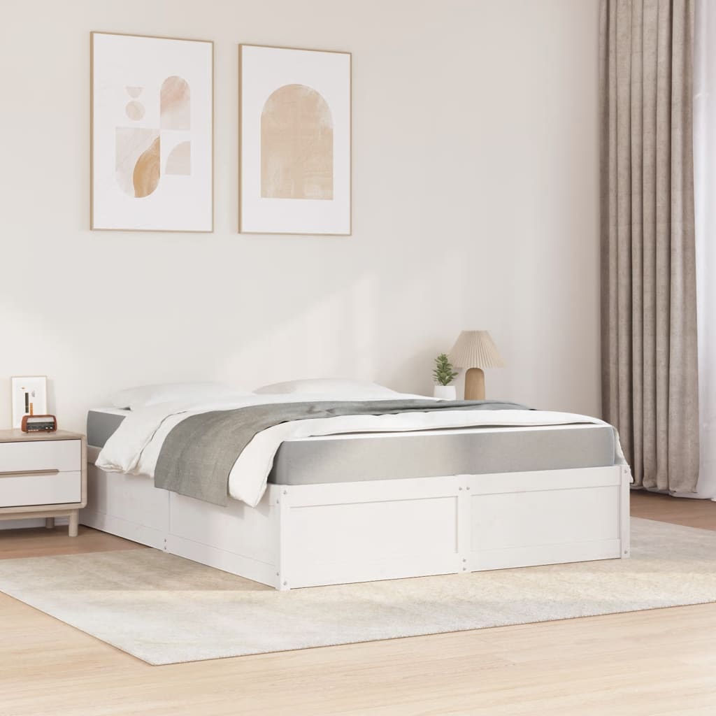 Letto con Materasso Bianco 140x200 cm in Legno Massello di Pino