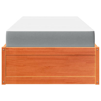 Letto con Materasso Marrone Cera 90x190cm Legno Massello Pino