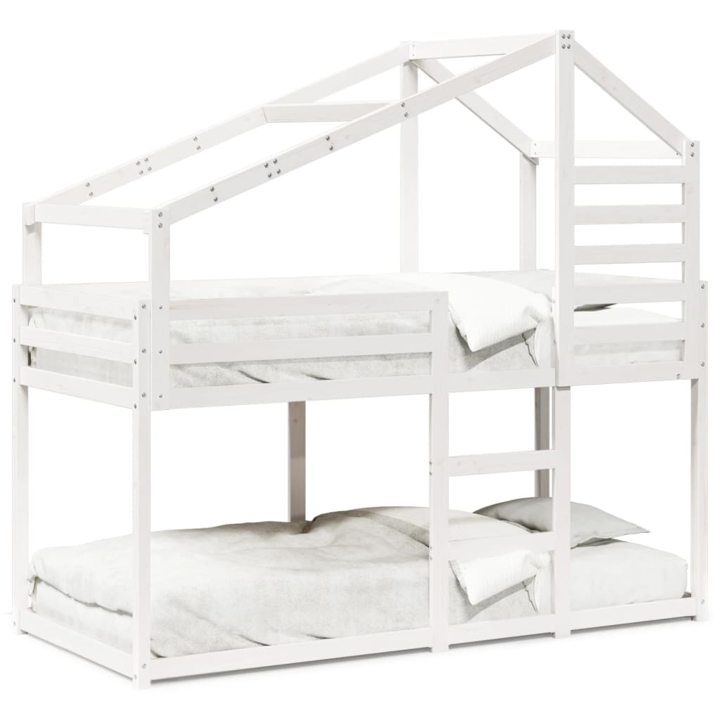 Letto a Castello con Tetto Bianco 90x200 cm in Legno di Pino