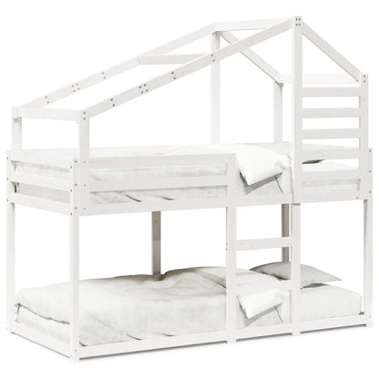 Letto a Castello con Tetto Bianco 90x200 cm in Legno di Pino