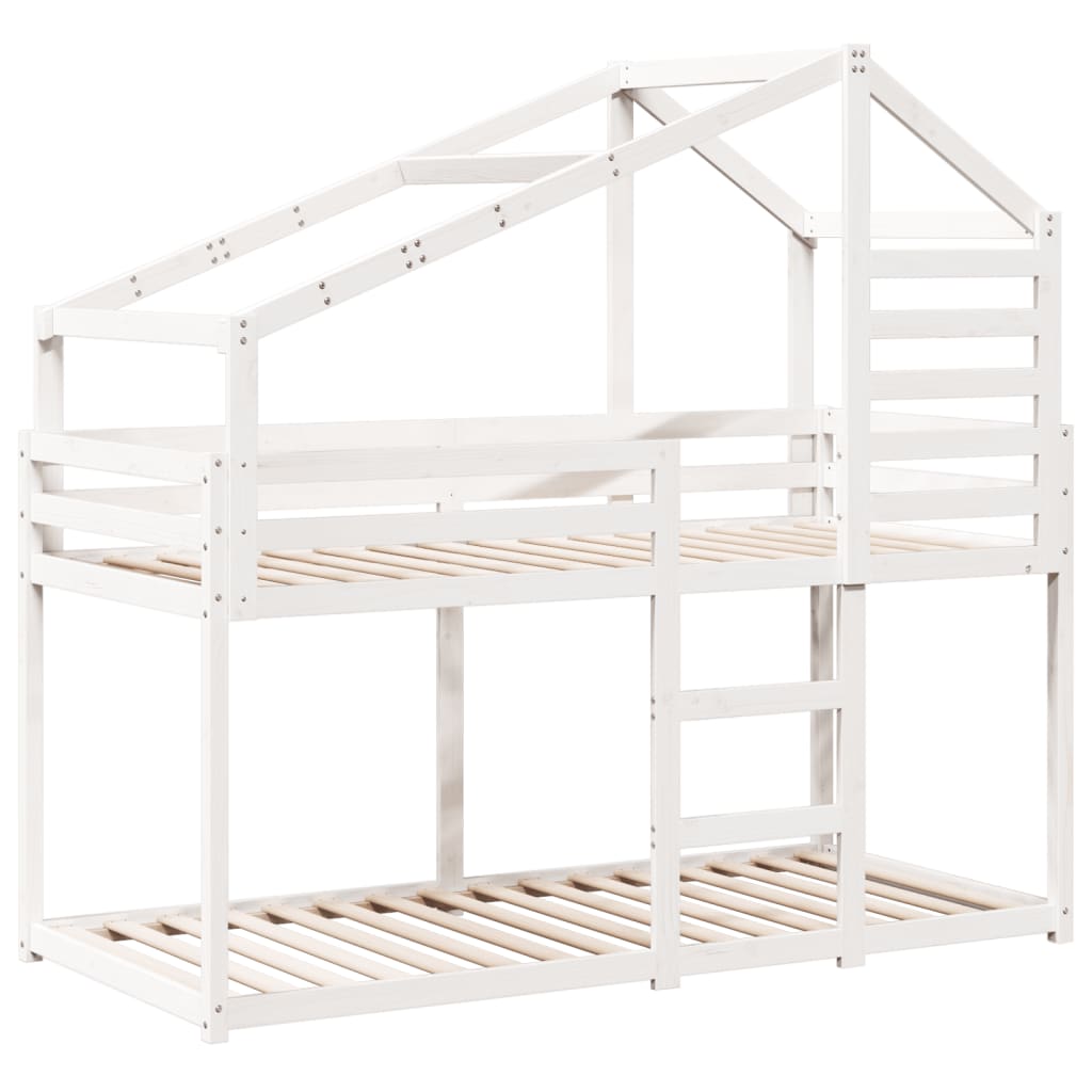 Letto a Castello con Tetto Bianco 90x200 cm in Legno di Pino