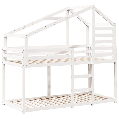 Letto a Castello con Tetto Bianco 90x200 cm in Legno di Pino