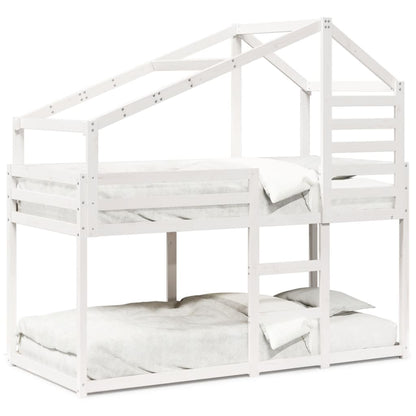 Letto a Castello con Tetto Bianco 90x200 cm in Legno di Pino