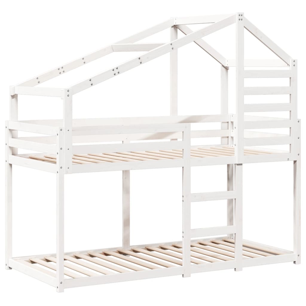 Letto a Castello con Tetto Bianco 90x200 cm in Legno di Pino