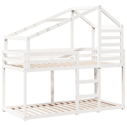 Letto a Castello con Tetto Bianco 90x200 cm in Legno di Pino