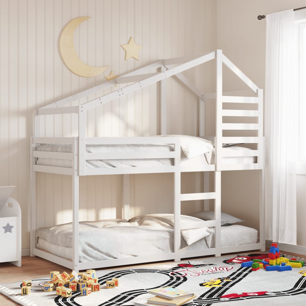 Letto a Castello senza Materasso Bianco 90x190cm Massello Pino