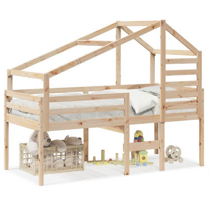 Letto a Soppalco con Tetto 90x200 cm in Legno di Pino