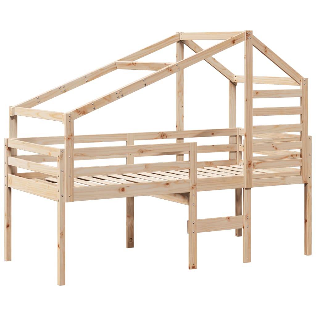 Letto a Soppalco con Tetto 90x200 cm in Legno di Pino
