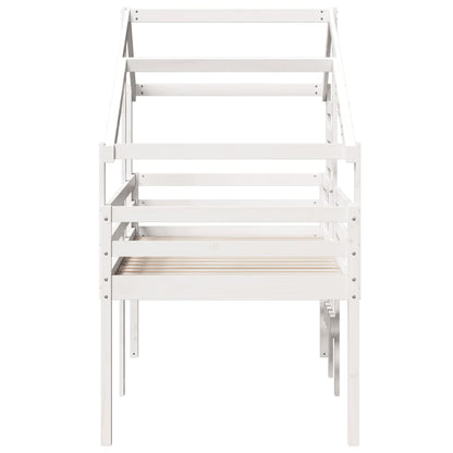 Letto a Soppalco con Tetto Bianco 90x200 cm in Legno di Pino