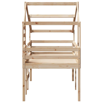 Letto a Soppalco con Tetto 90x190 cm Legno Massello di Pino