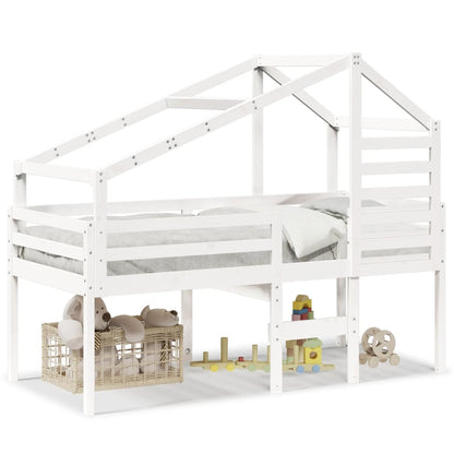 Letto a Soppalco con Tetto Bianco 90x190 cm in Legno di Pino
