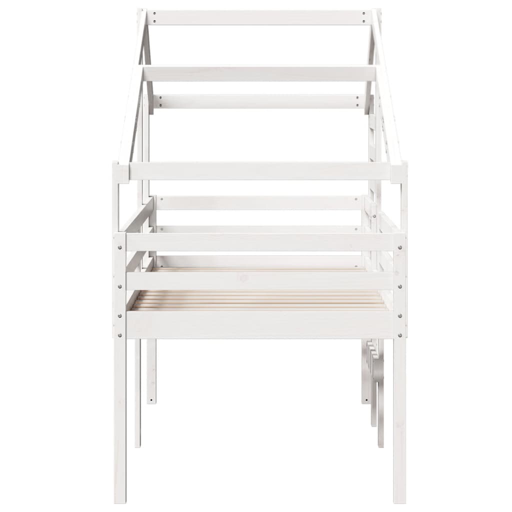 Letto a Soppalco con Tetto Bianco 90x190 cm in Legno di Pino
