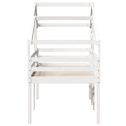 Letto a Soppalco con Tetto Bianco 90x190 cm in Legno di Pino