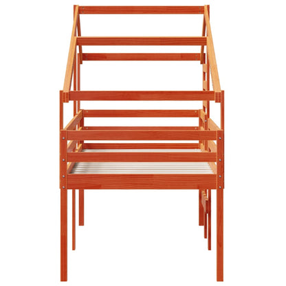 Letto a Soppalco con Tetto Cera 90x190cm Legno Massello di Pino