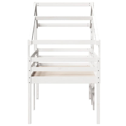 Letto a Soppalco con Tetto Bianco 75x190 cm in Legno di Pino