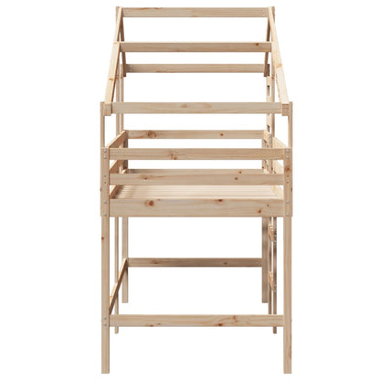 Letto Soppalco con Scala e Tetto 90x190 cm Legno Massello Pino