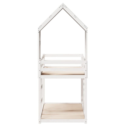 Letto a Castello con Tetto Bianco 80x200 cm Legno Massello Pino