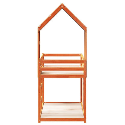 Letto a Castello con Tetto Cera 80x200 cm Legno Massello Pino