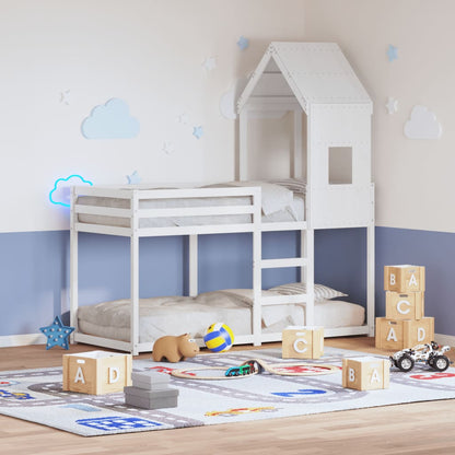 Letto a Castello con Tetto Bianco 90x200 cm in Legno di Pino