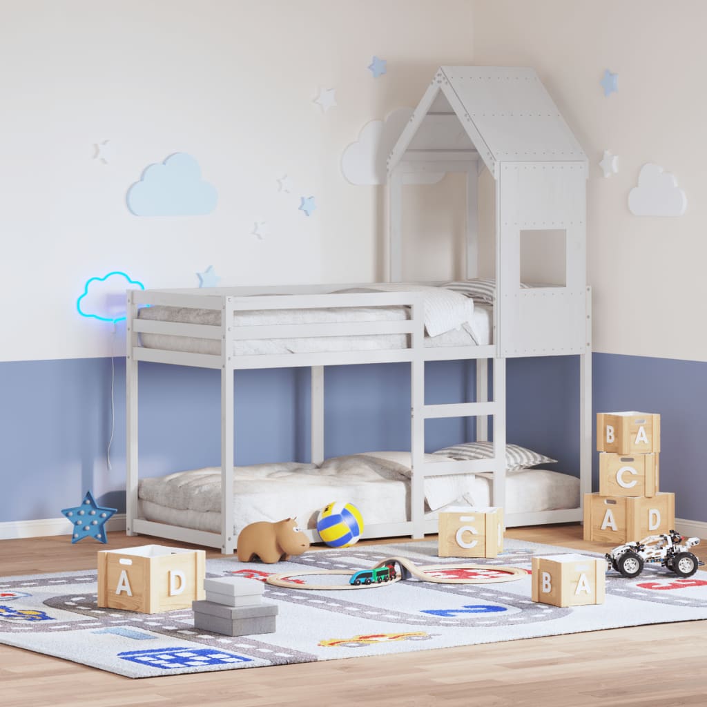 Letto a Castello senza Materasso Bianco 90x190cm Massello Pino