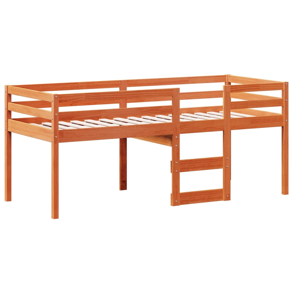 Letto a Soppalco con Tetto Cera 80x200 cm in Legno di Pino