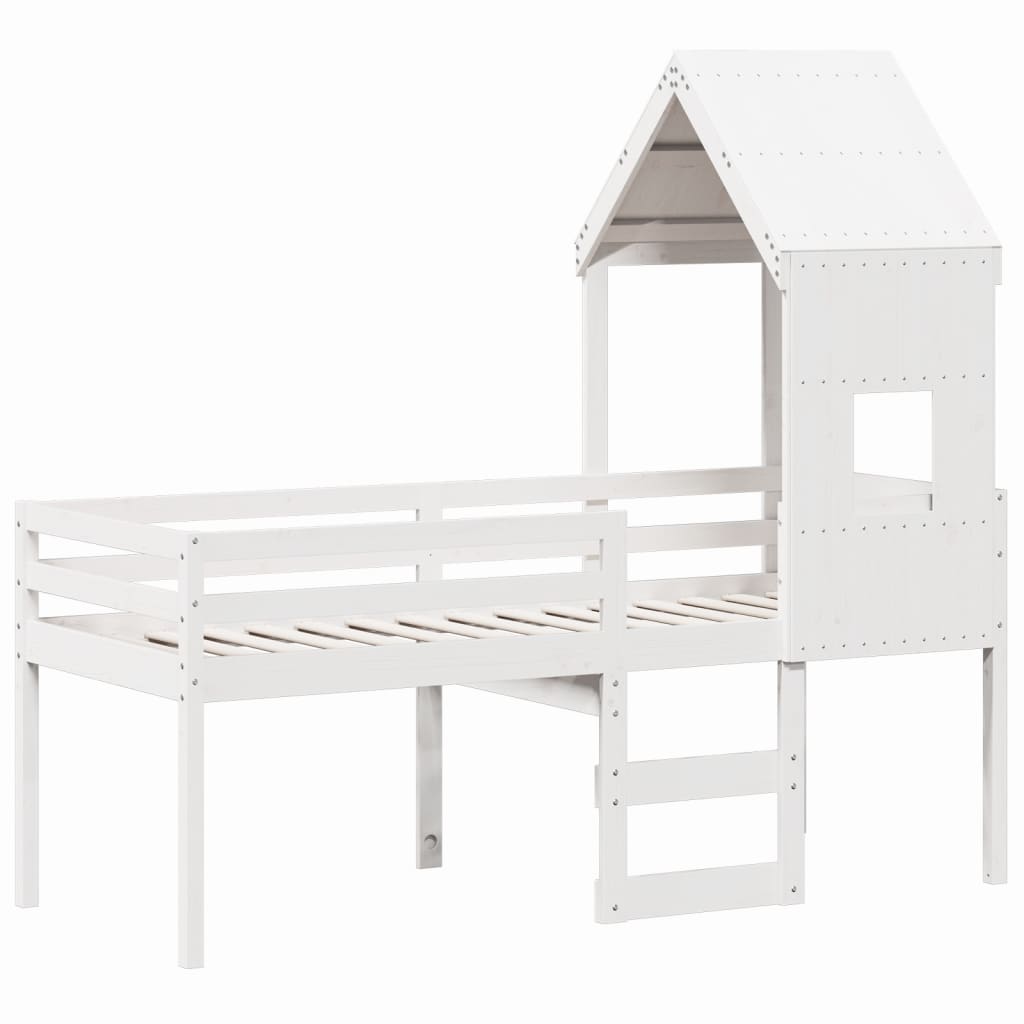Letto a Soppalco con Tetto Bianco 90x200 cm in Legno di Pino