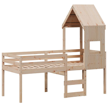 Letto a Soppalco con Tetto 90x190 cm Legno Massello di Pino