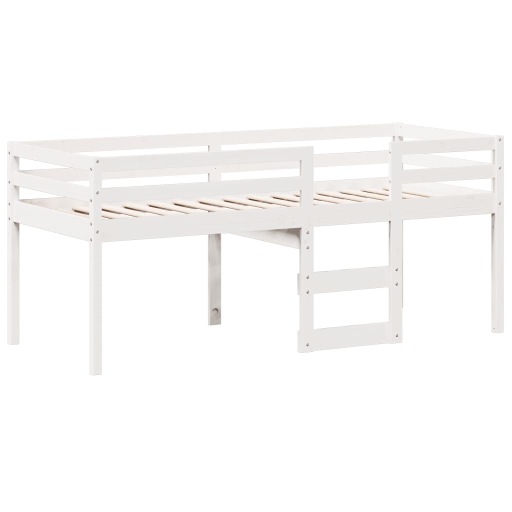 Letto a Soppalco con Tetto Bianco 90x190 cm in Legno di Pino