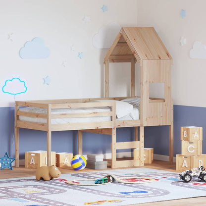 Letto a Soppalco con Tetto 75x190 cm in Legno Massello di Pino