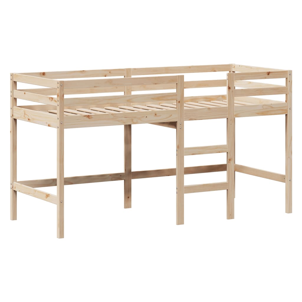 Letto Soppalco con Scala e Tetto 90x200 cm Legno Massello Pino
