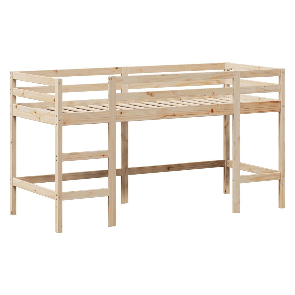 Letto Soppalco con Scala e Tetto 80x200 cm Legno Massello Pino